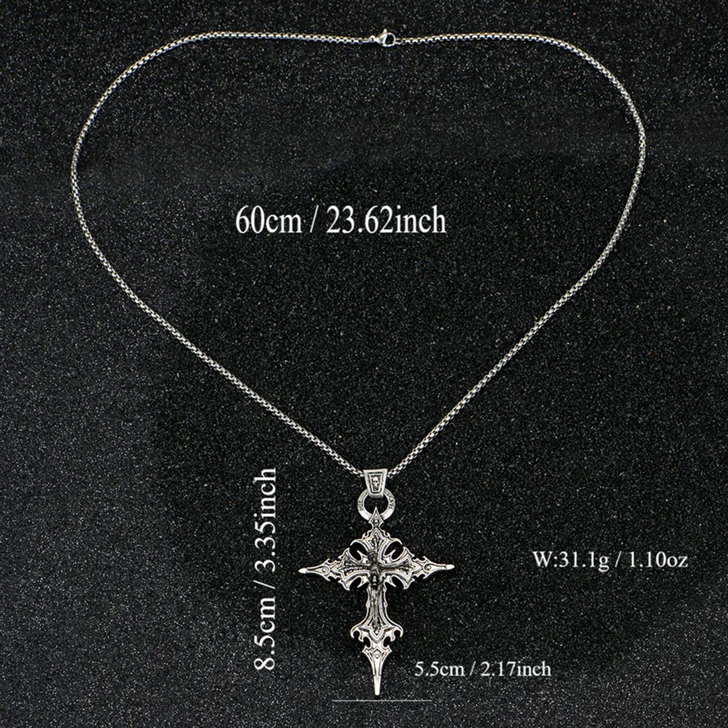 Image of PIXFLIK Fashionable Retro Cross Skull Pendant Necklace Alloy Necklace Set