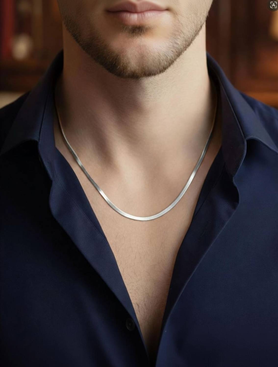 AASTHAS COLLECTIONS Silver Plated Snake Chain for Men and Boys, Sterling Silver Plated Stainless Steel Chain
