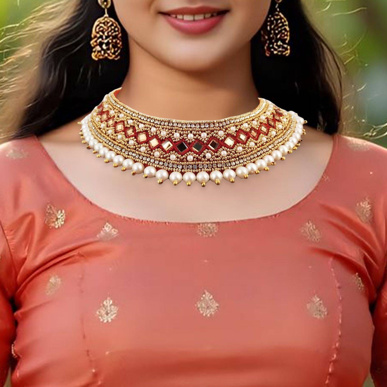 THANU'S CRAFT Traditional Zardosi Maggam Work Cloth Choker THANU'S CRAFT Traditional Zardosi Maggam Work Cloth Choker