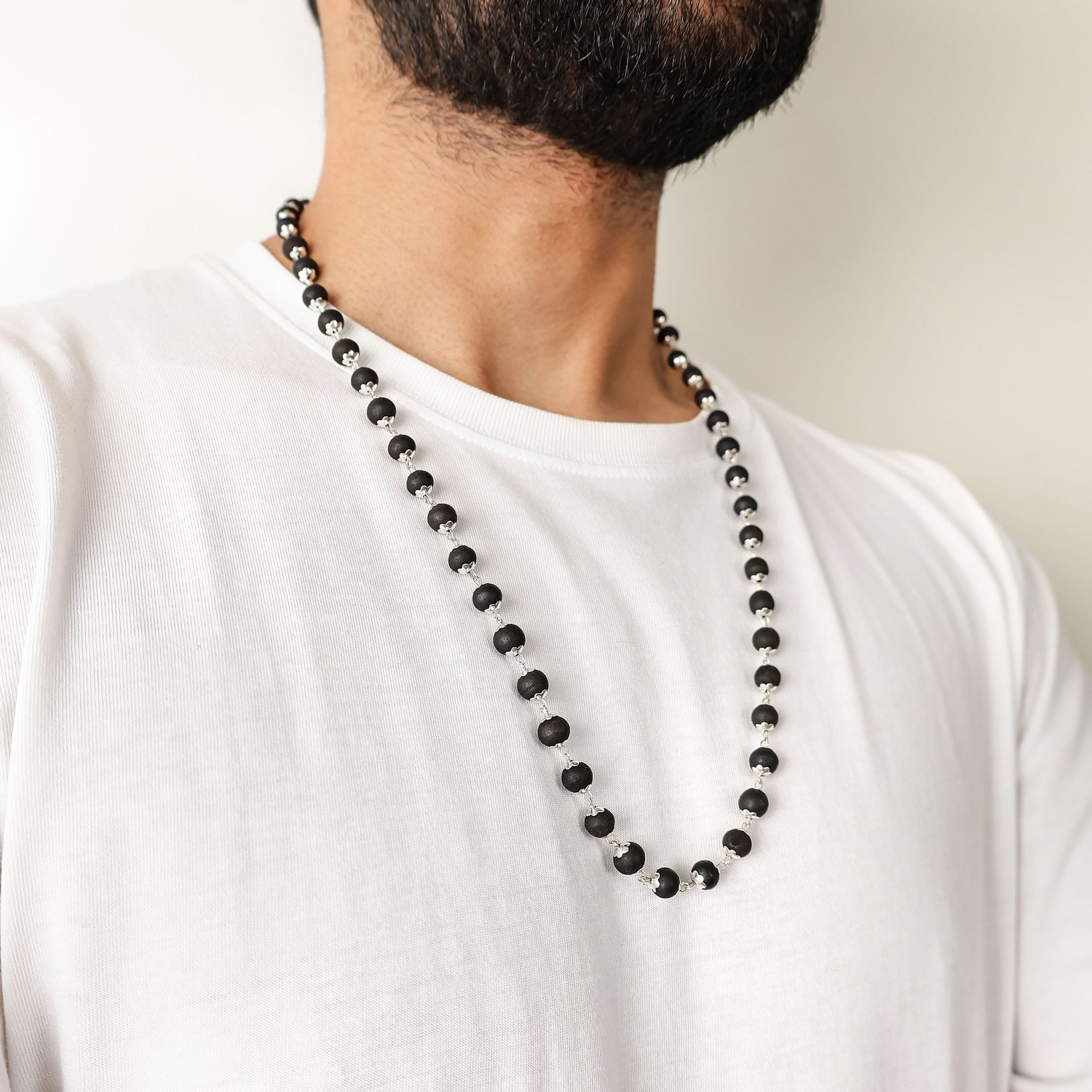 Image of DIVINE HINDU Karungali Malai with Silver Caps | 108 Beads | 6MM Beads Mala for Men & Women Wood Necklace