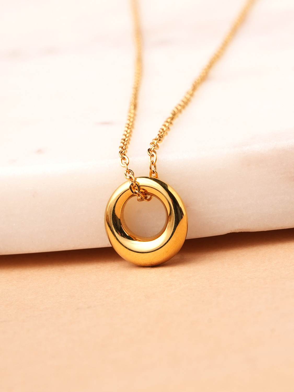 Image of PALMONAS PALMONAS Chic Ring Pendant Necklace for Women - Waterproof & Anti-Tarnish Gold-plated Plated Stainless Steel Necklace