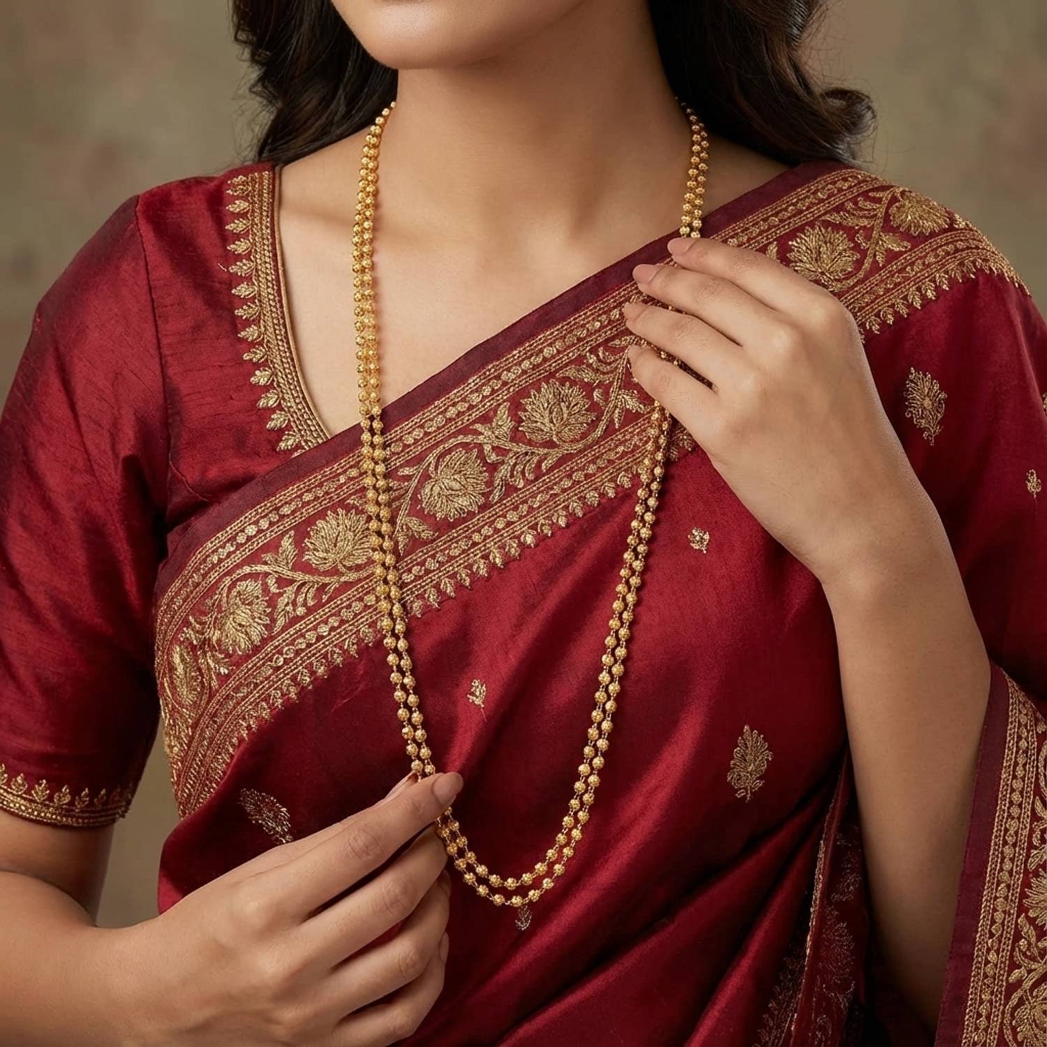 Aaiku 2 Line Golden Mala 30 Inch Micropolish Stylish look for Women and Girl Gold-plated Plated Copper Chain