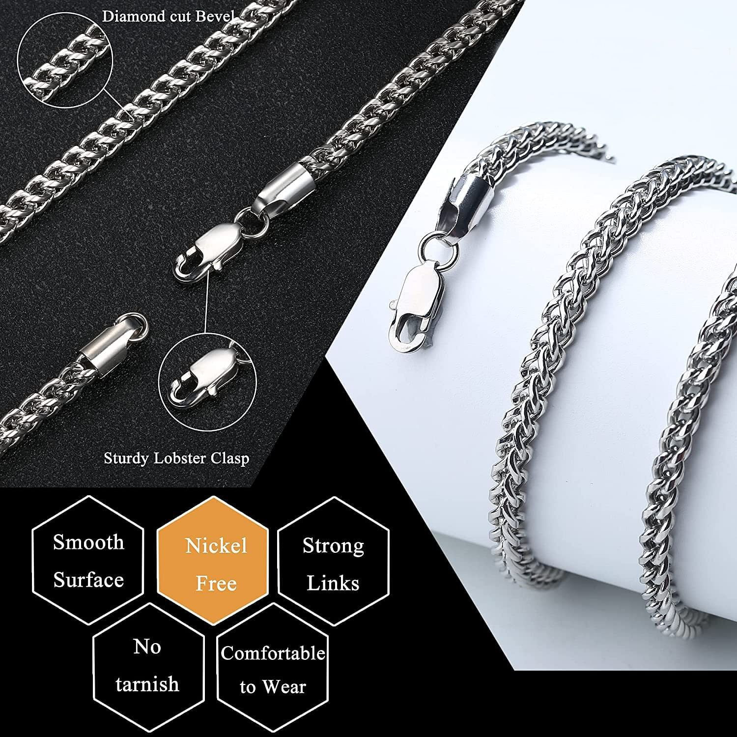 Image of Minprice High Quality Stainless Steel Silver 5mm Curb Necklace Chain for Men Boy Sterling Silver Plated Stainless Steel Chain