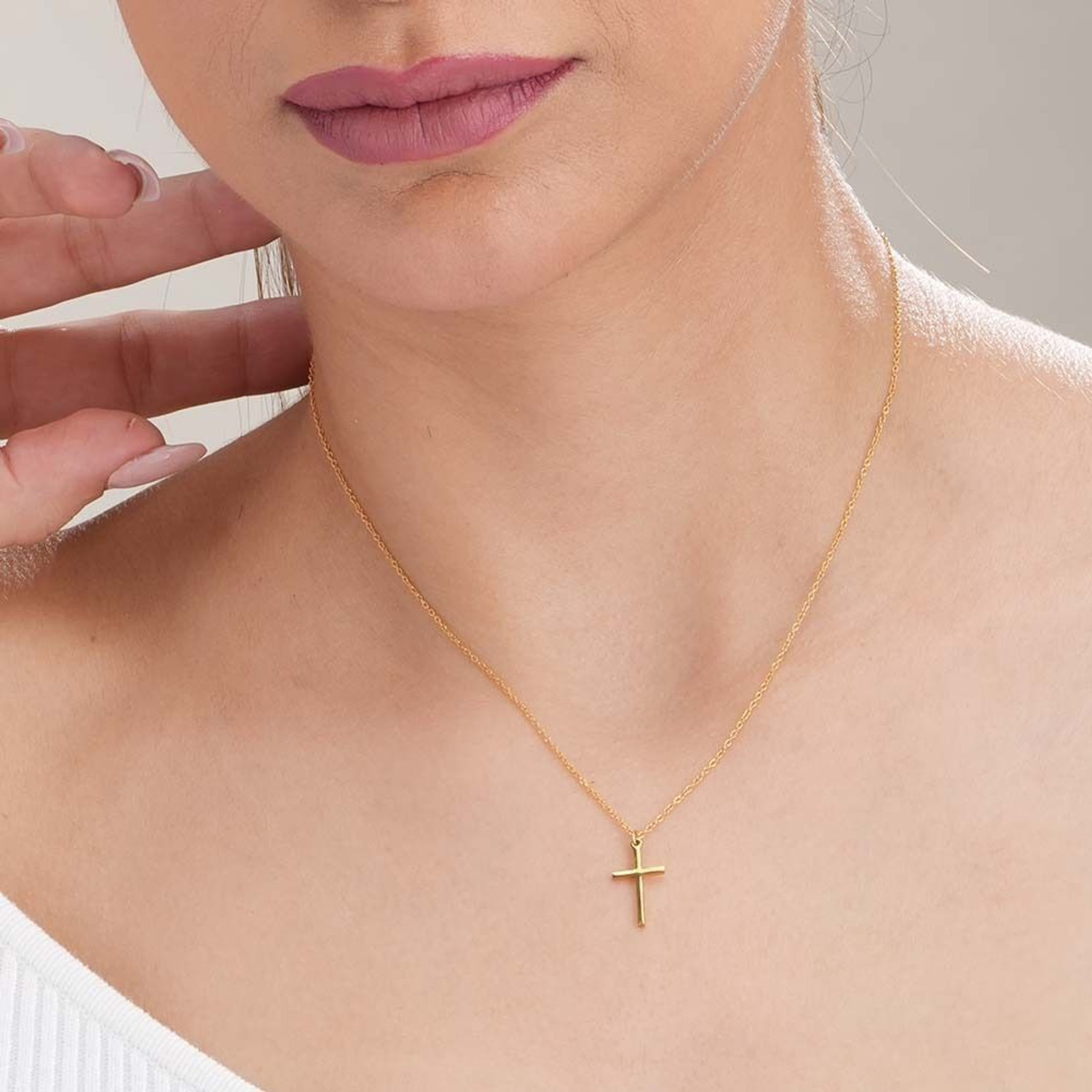 Image of PALMONAS PALMONAS Golden Cross Necklace for Womens Waterproof & Anti-Tarnish Gold-plated Plated Stainless Steel Necklace