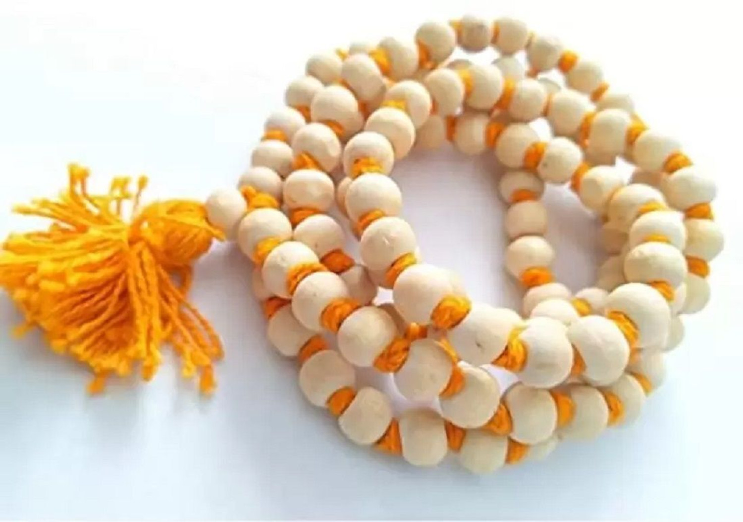 Image of Vivity Original 108 White Beads Tulsi Jaap Mala For Mantra Japa Wood Chain