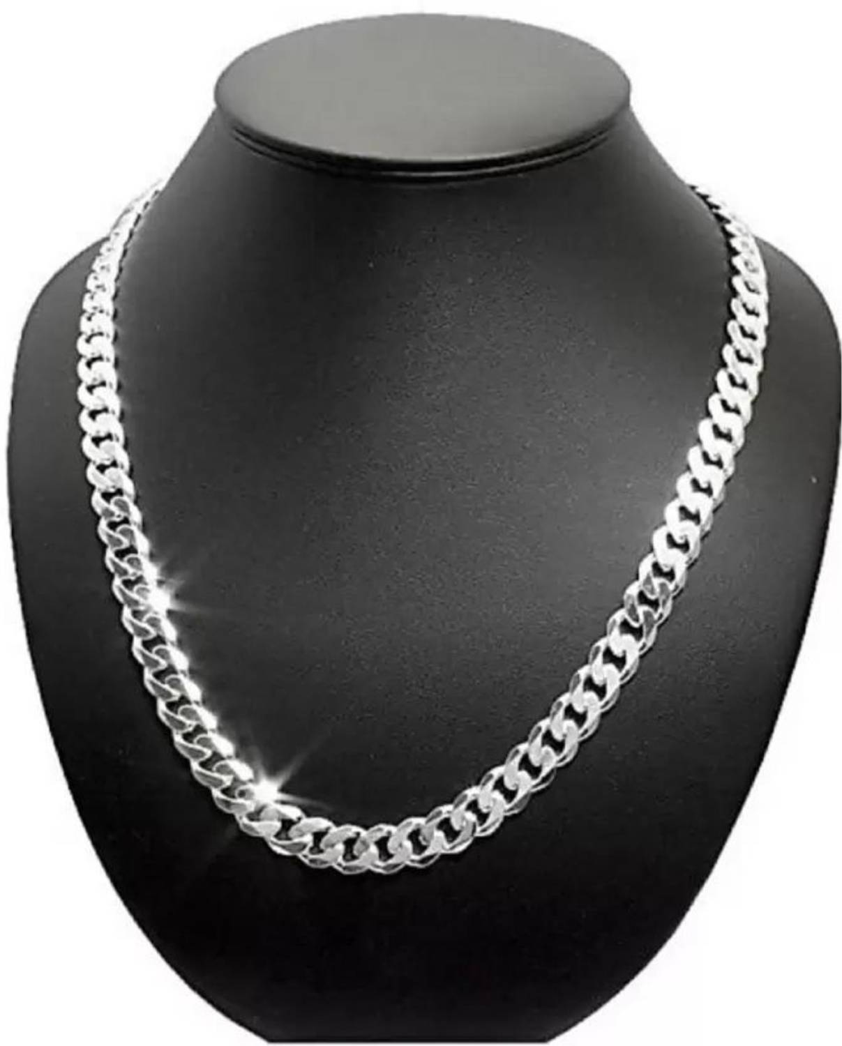 Bellina Silver Tone Curb Link Neck Chain For Boys And Men Alloy