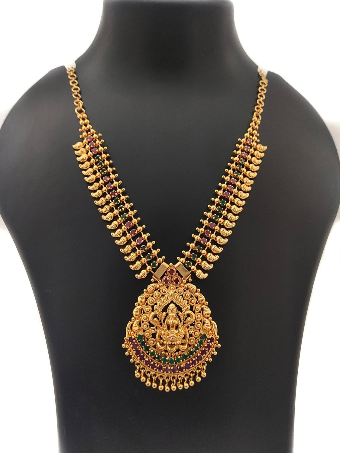 Image of Hanaa One Gram Gold Covering Micro Plated Traditional AD CZ Laxmi Short Necklace Cubic Zirconia Gold-plated Plated Brass, Copper Necklace