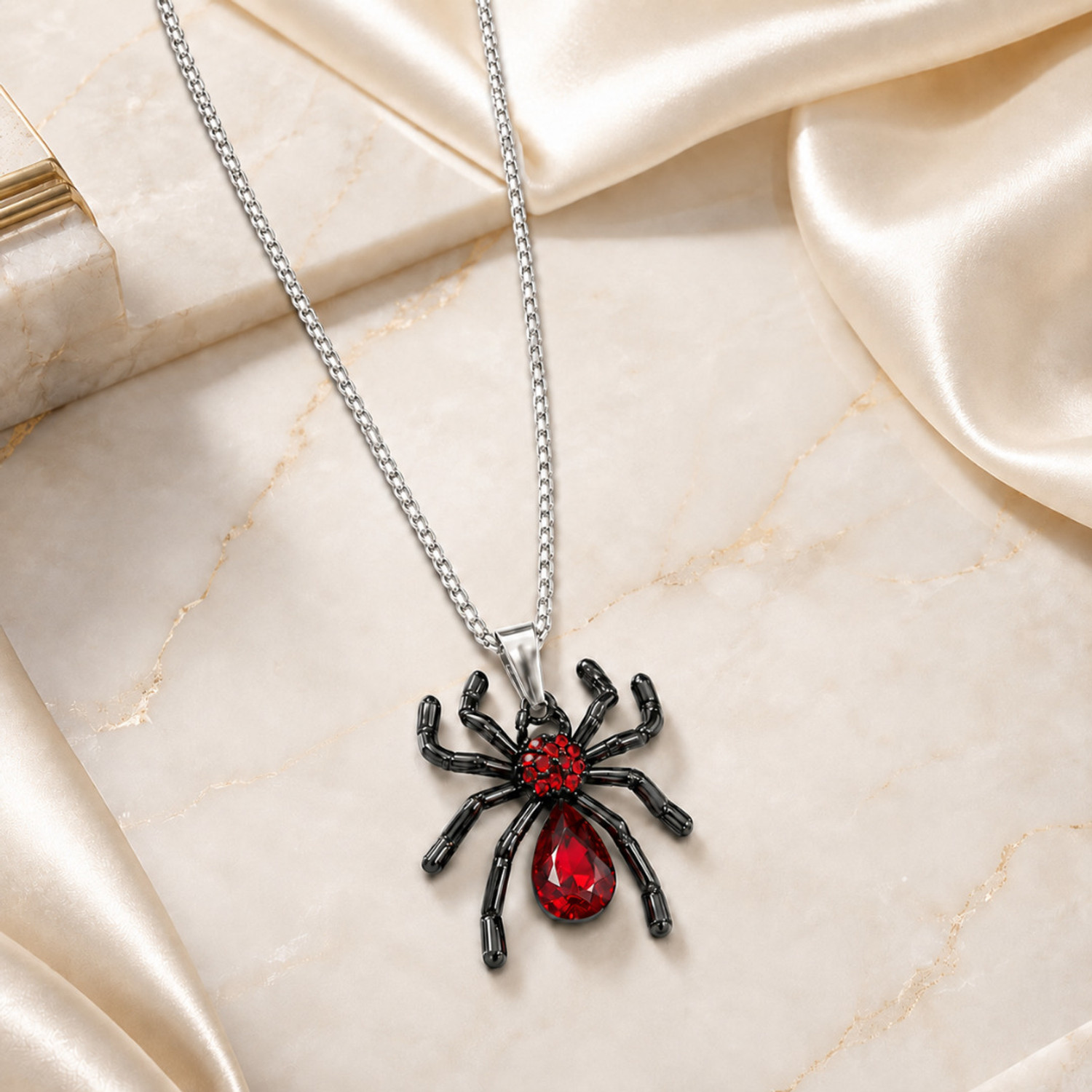 Image of Ziviana Store Crimson Widow Gothic Spider Pendant Zircon Silver Plated Stainless Steel Necklace