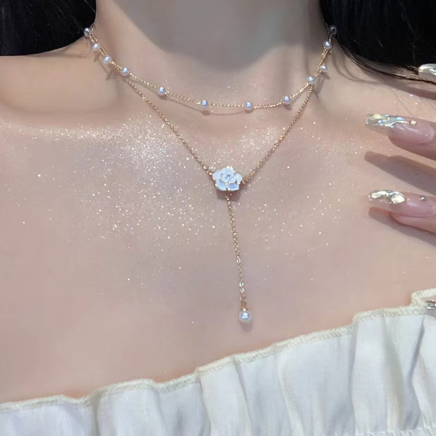 Image of AVR JEWELS Double Layered Flower Design Necklace for Women and Girls Daily Wear Necklace Gold-plated Plated Alloy Layered