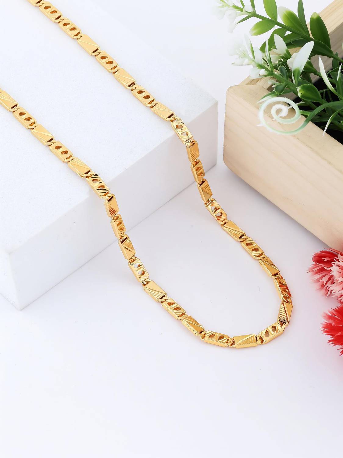 BHASHIMI 1 gram High Quality Indian Polished “20” Inches Gold Chain for Men and boy Copper Chain