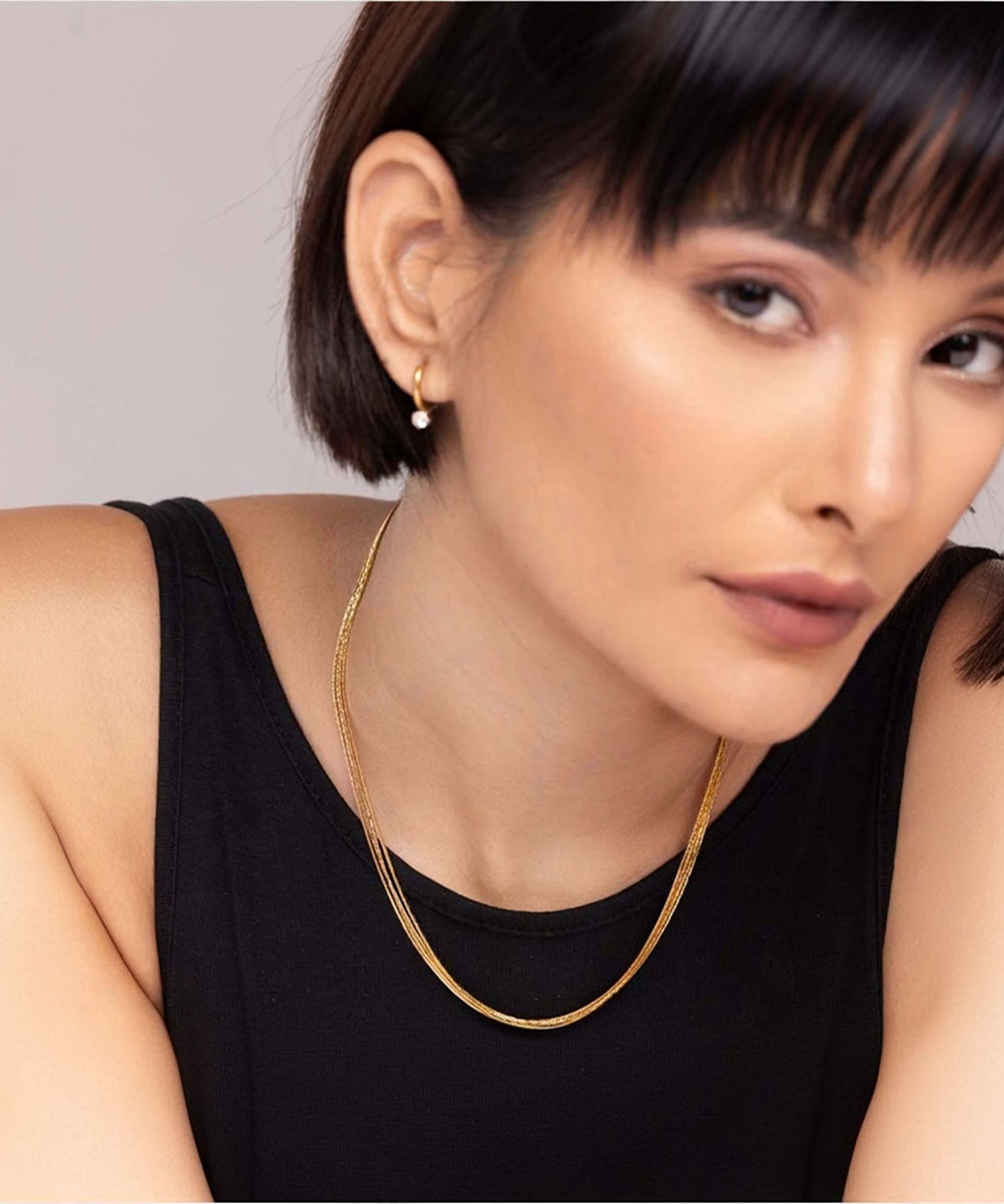 Image of PALMONAS Golden Layered Choker Gold-plated Plated Stainless Steel Necklace