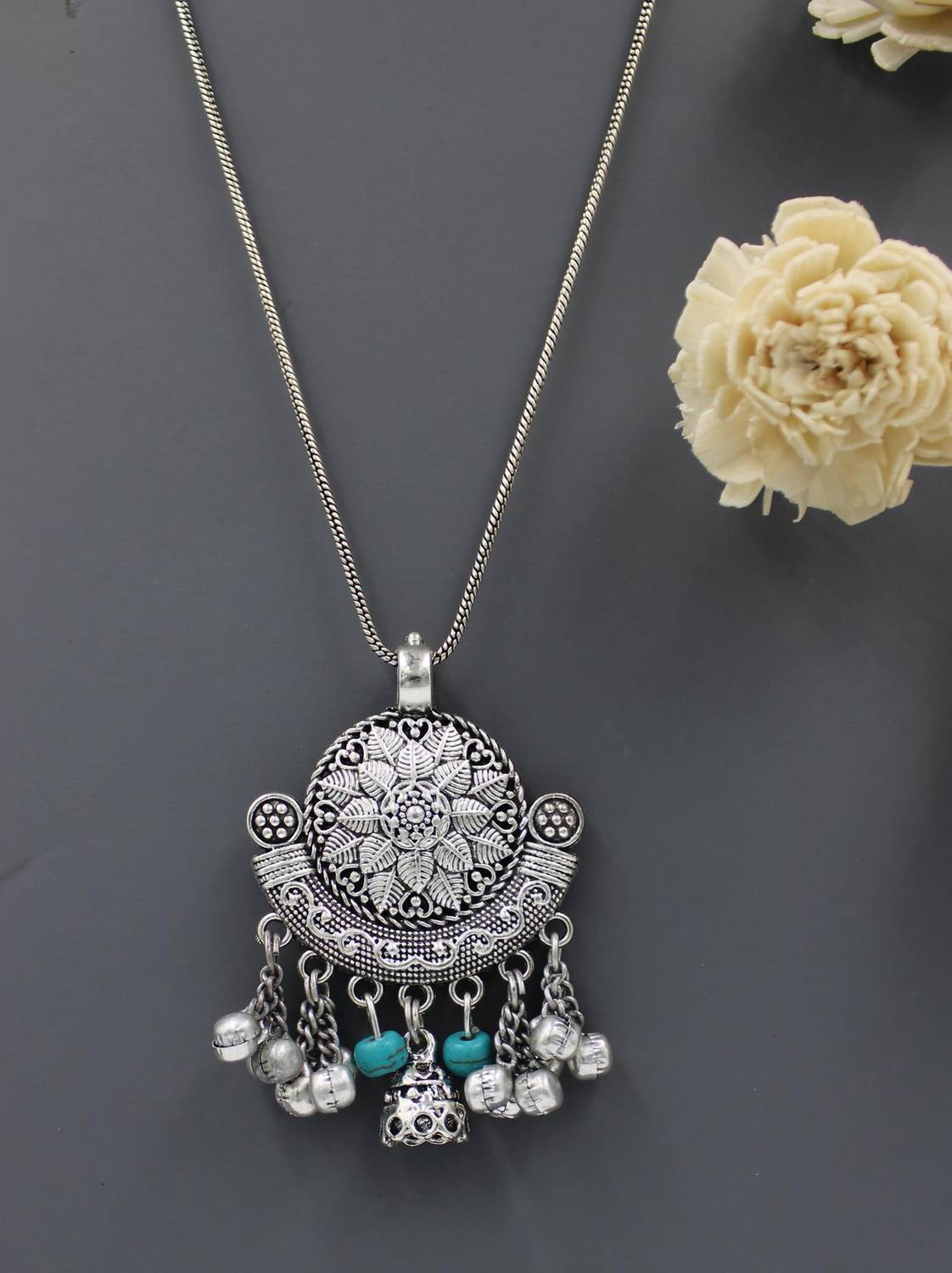 Gurjari Jewellers Oxidised Adjustable Oxidised chain +Beads necklace for girls Silver Plated Brass Chain