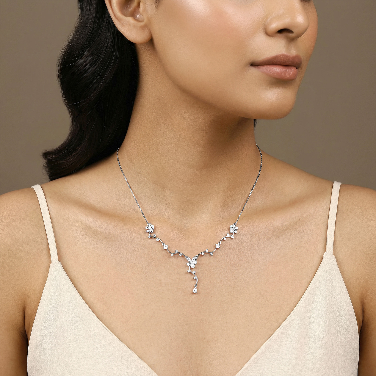 Image of GIVA Zircon Rhodium Plated Sterling Silver Necklace