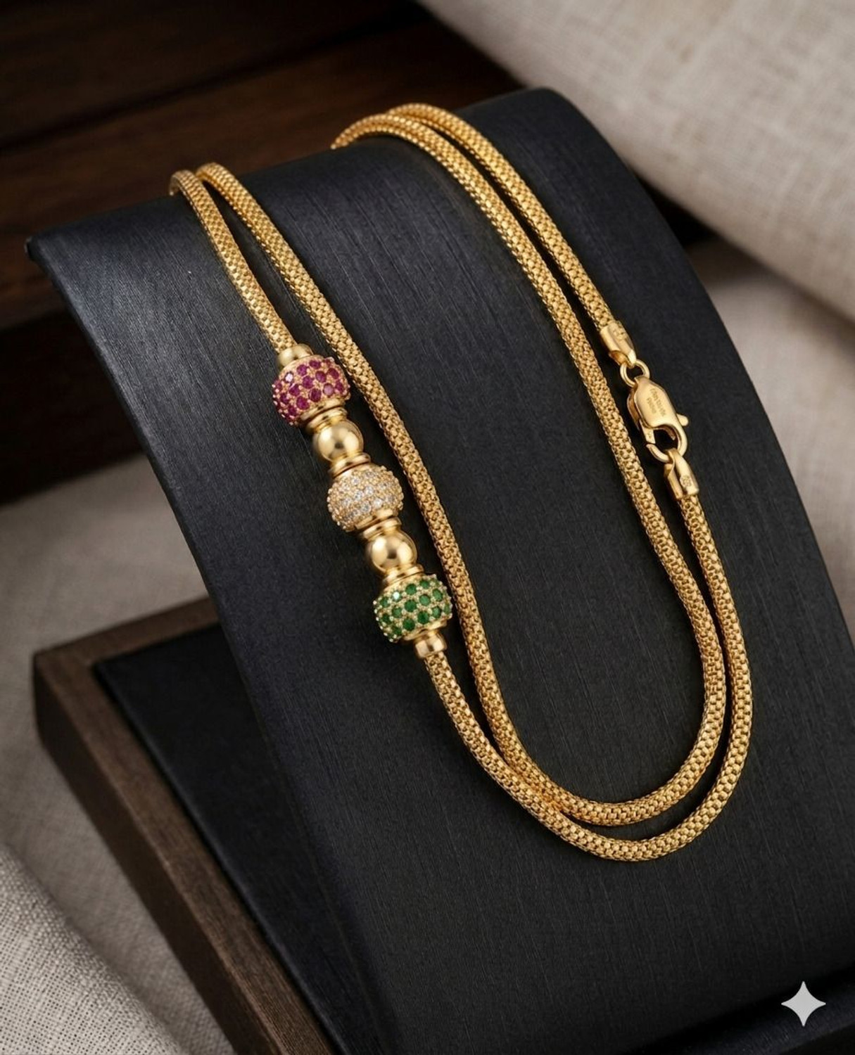 Image of VR Fashion HUB American 24 Inch Mugappu chain With Earrings For Women Diamond Gold-plated Plated Copper Chain