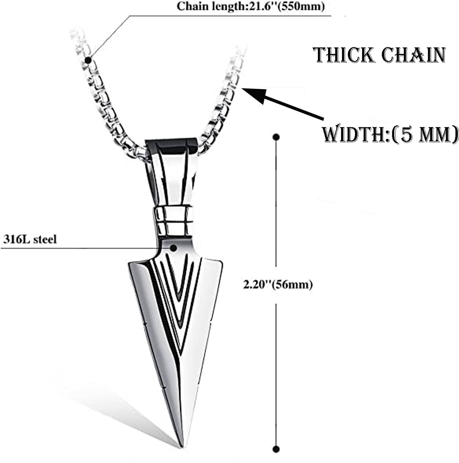 ADF Silver Plated Stainless Steel Long Chain Necklace - Image 3
