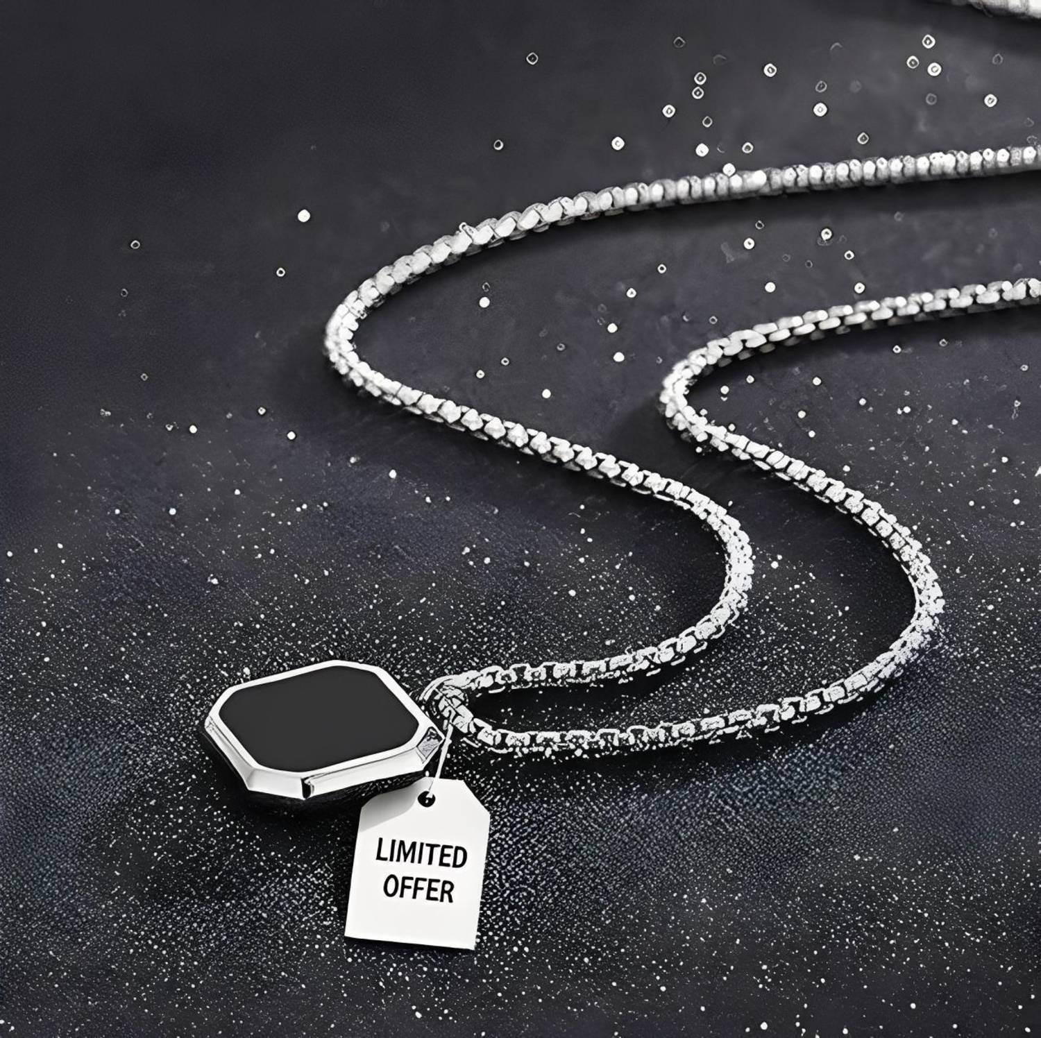 Smykker Black Octagon Pendant Silver Plated Stainless Steel Chain