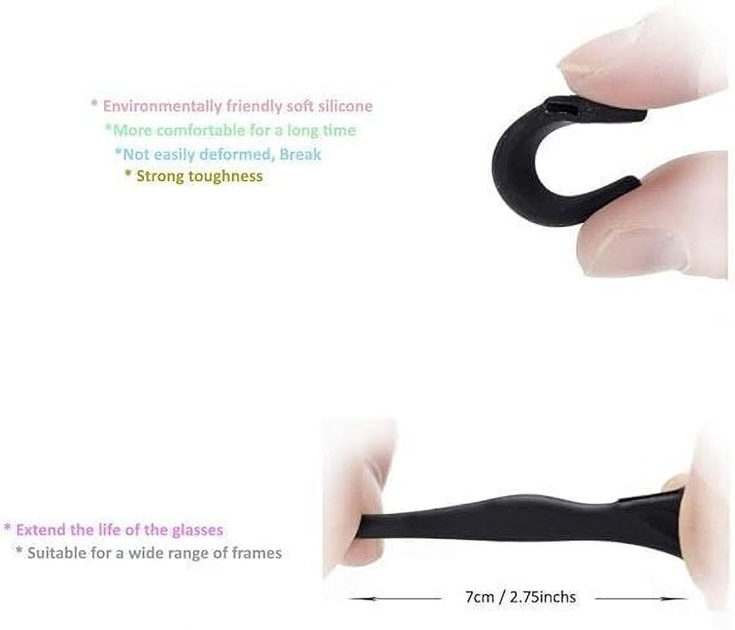Image of ANKRI Eyeglass Ear Grips Anti-Slip Hook Holder Silicone Protectors Elastic Black 2Pair Rubber Layered