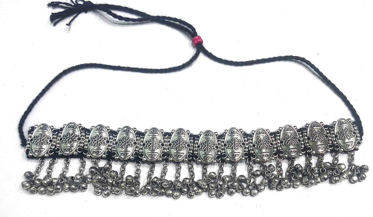 Gurjari Jewellers Oxidised Gungru Choker Necklace for Girls & Women Black Silver Plated Metal Necklace