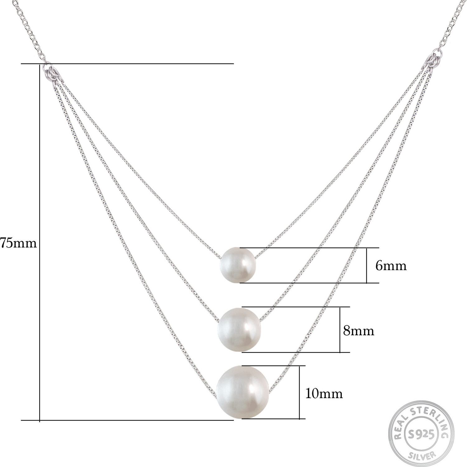 Image of GIVA 925 Silver Triple Layer Pearl Necklace for Women Pearl Rhodium Plated Sterling Silver Necklace