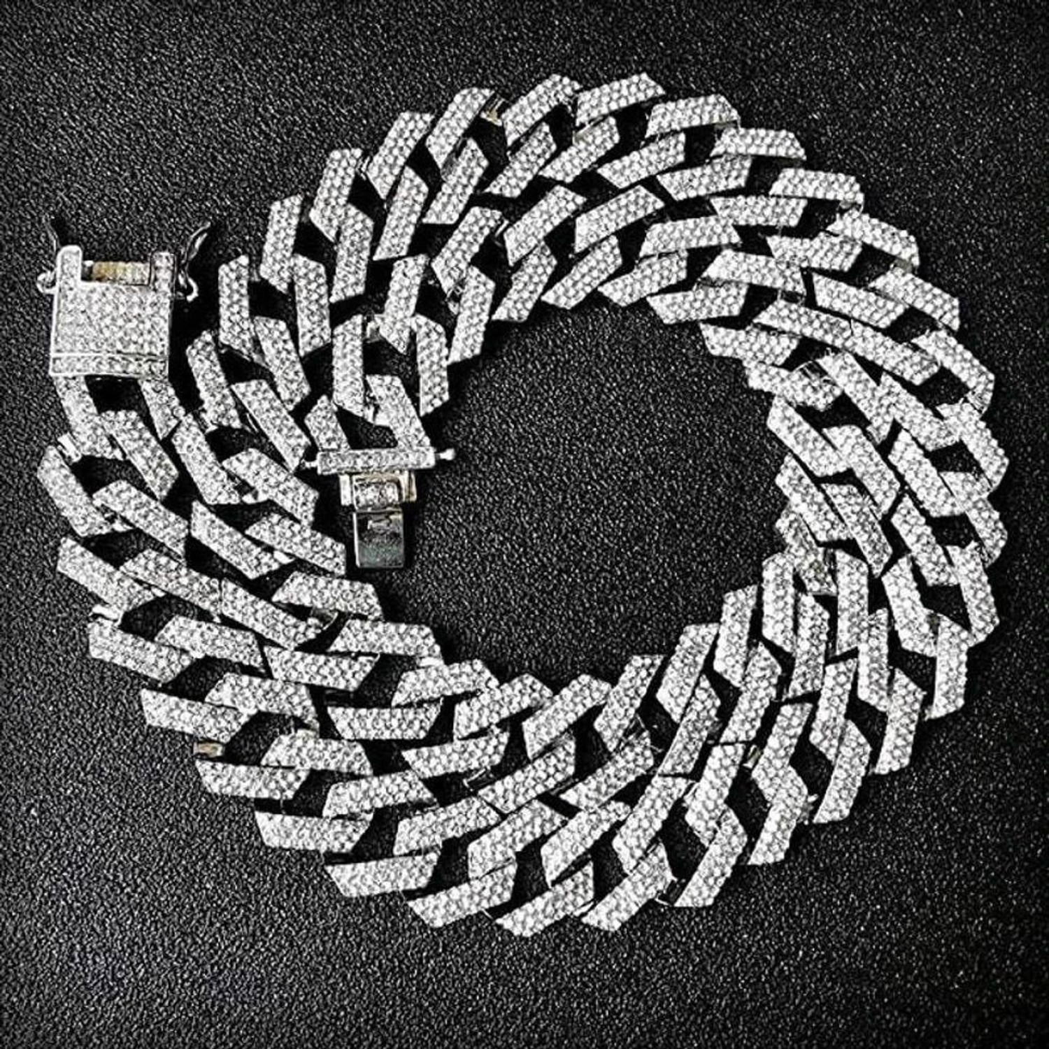 Image of SAFISHA Zick Zack Cuban Diamonds Plated Chain Cubic Zirconia Silver Plated Sterling Silver Chain