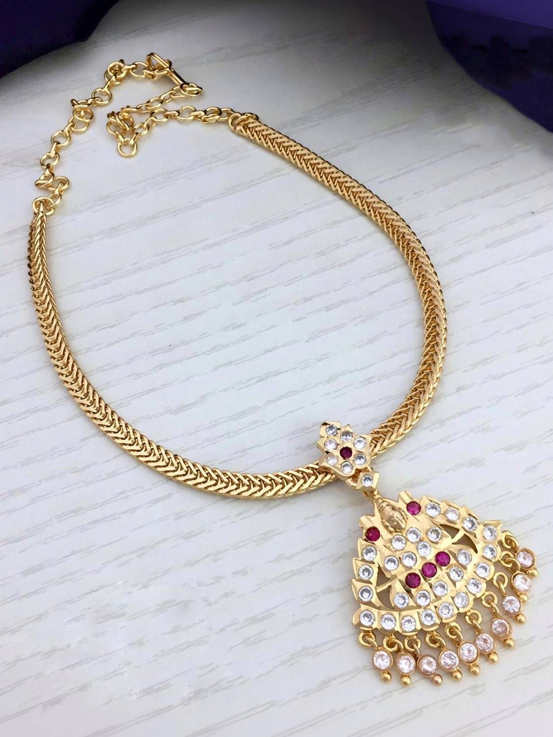 ACHU JEWELS Cubic Zirconia Gold-plated Plated Brass Necklace