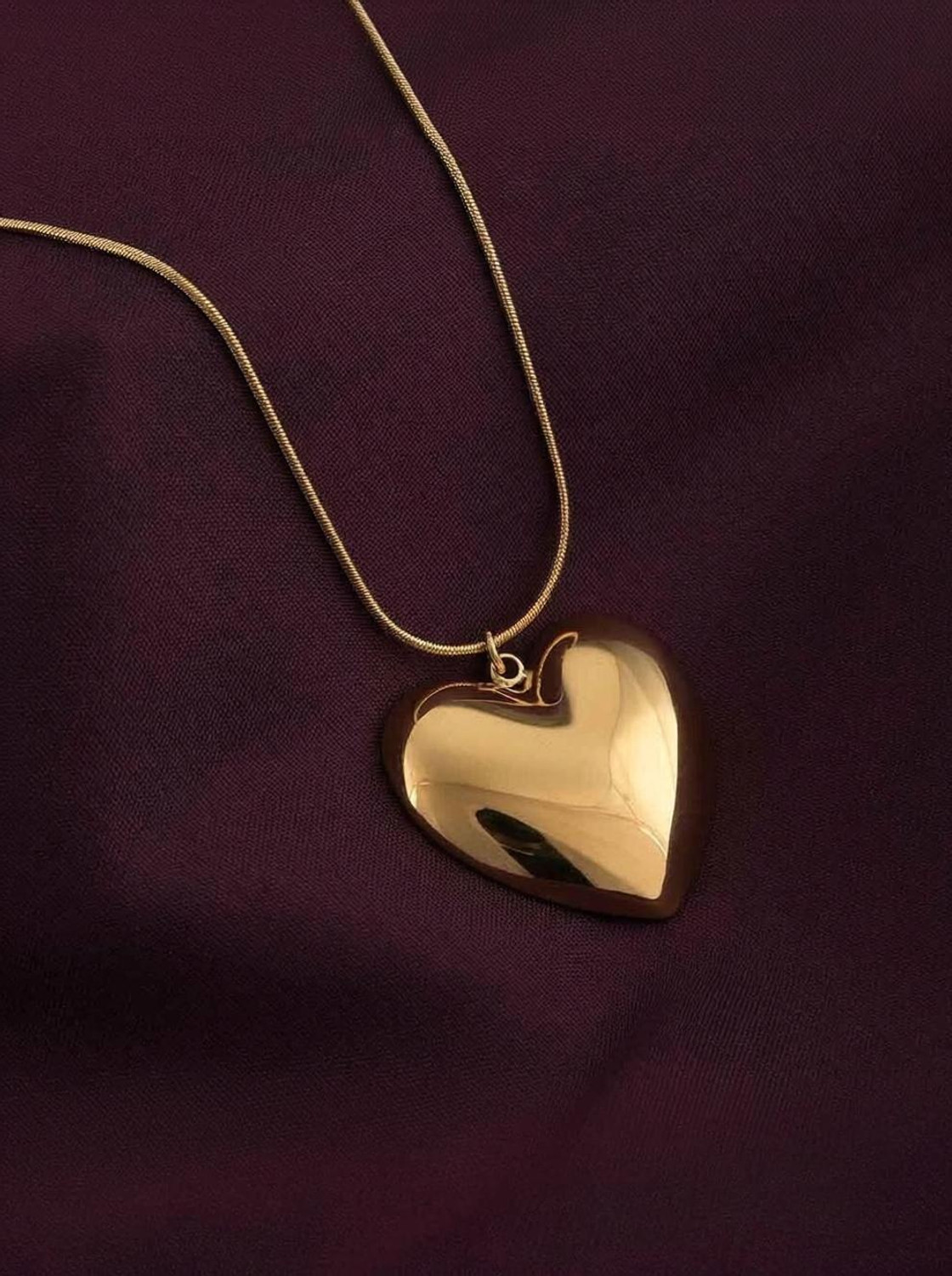 Image of PALMONAS Heart Pendent Gold Chain Necklace Cubic Zirconia Gold-plated Plated Stainless Steel Necklace