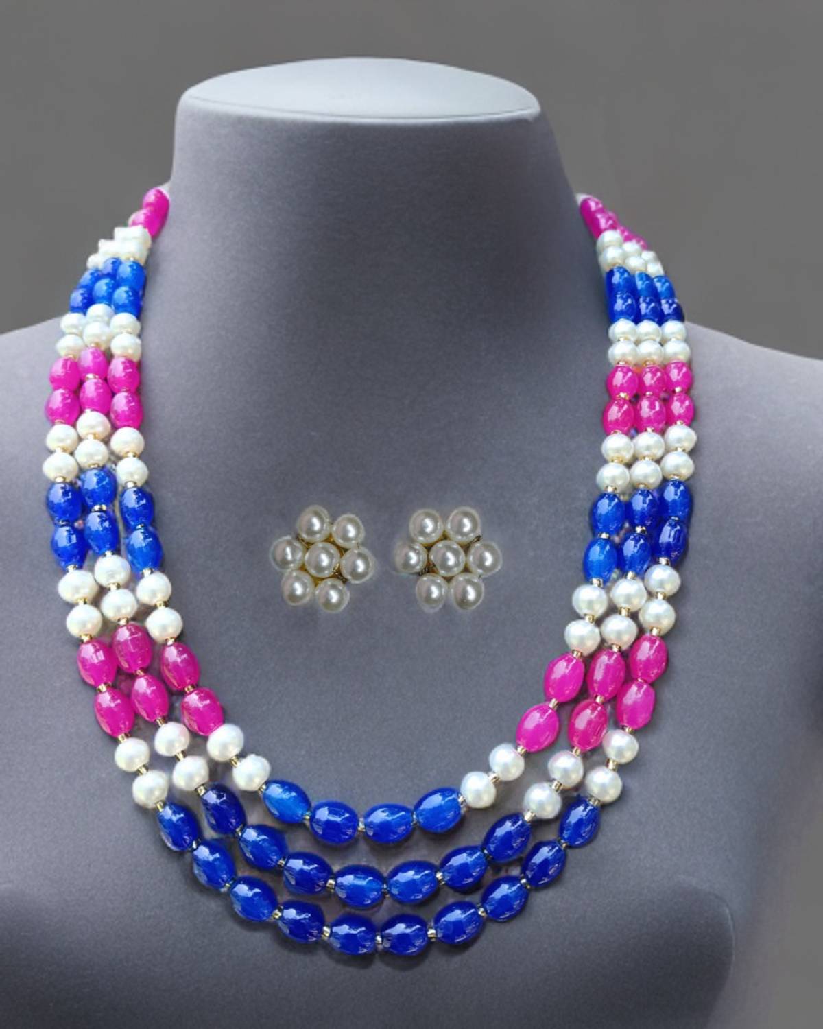 AMU Enterprises Premium Pearl Jewellery Set for Women and Girls (Royal Blue) Pearl Mother of Pearl Necklace