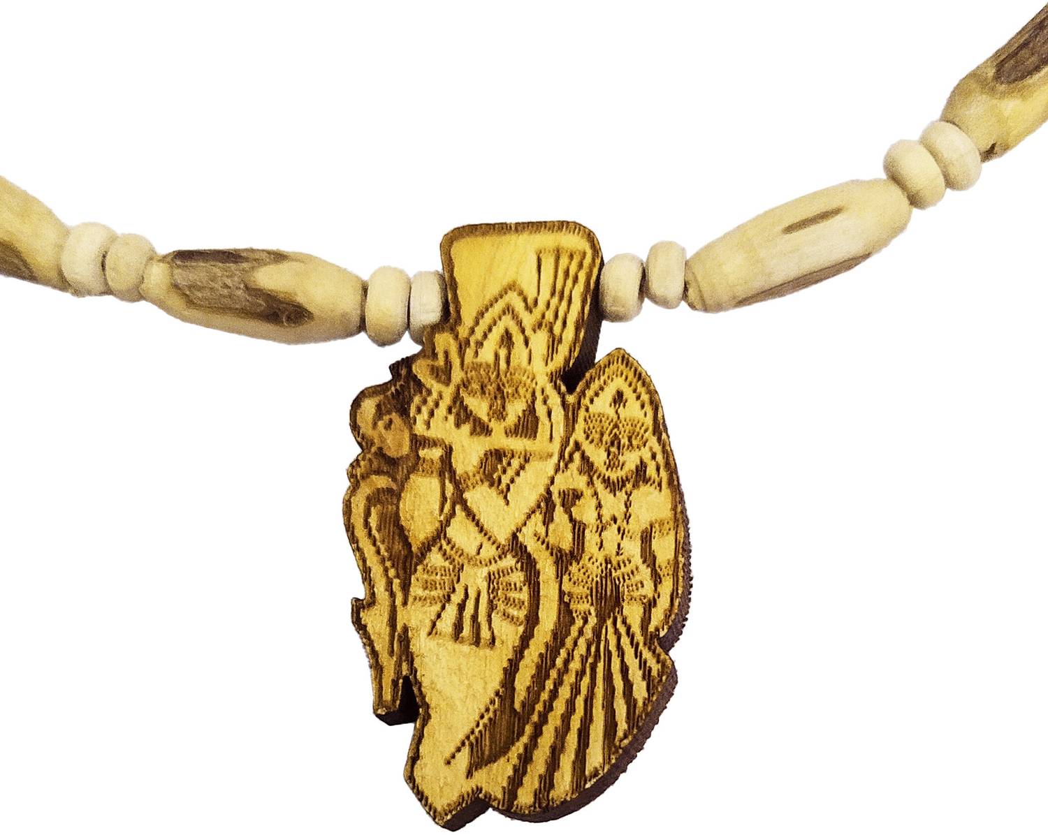 AIKAANT Radha-Krishna Portrait Tulsi Mala | Radha Krishna Statue | RK Tulsi Mala Wood Necklace