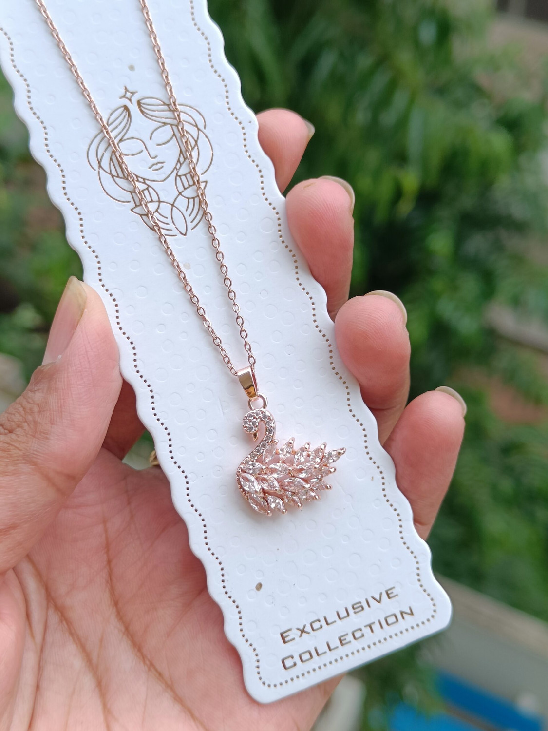Image of Peprika Rose Gold Plated White crystal Stone Studed Swan Necklace For Girls and women Cubic Zirconia Rhodium Plated Alloy Chain Set
