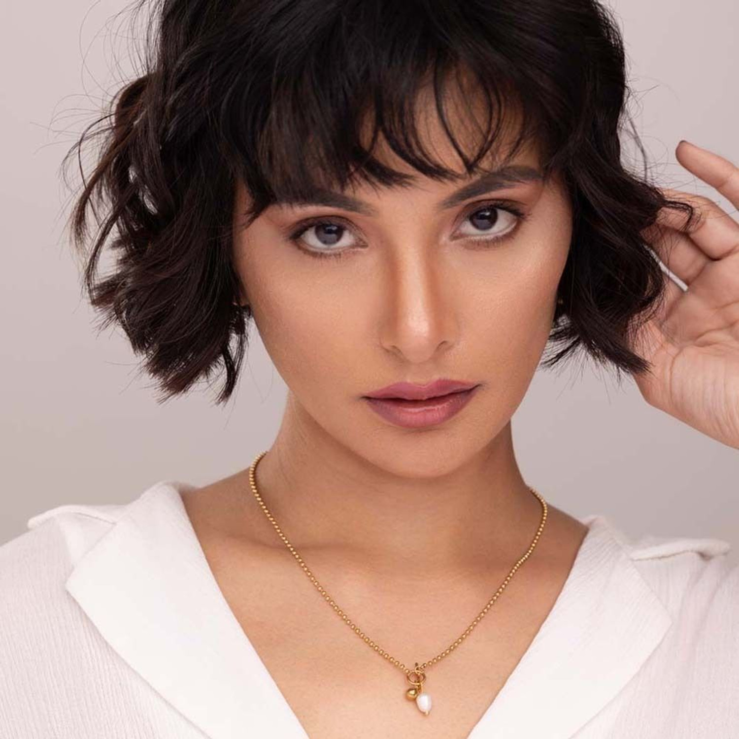 Image of PALMONAS Dainty Beaded Pearl Chain Pearl Gold-plated Plated Stainless Steel Necklace