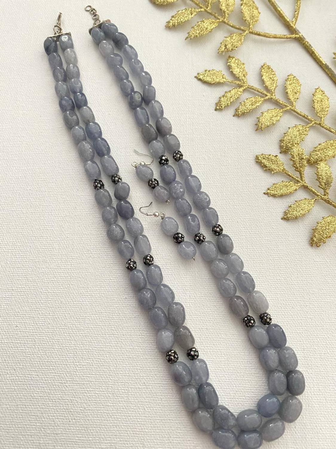 Beaded Stone Gold-plated Pink Jewellery Set