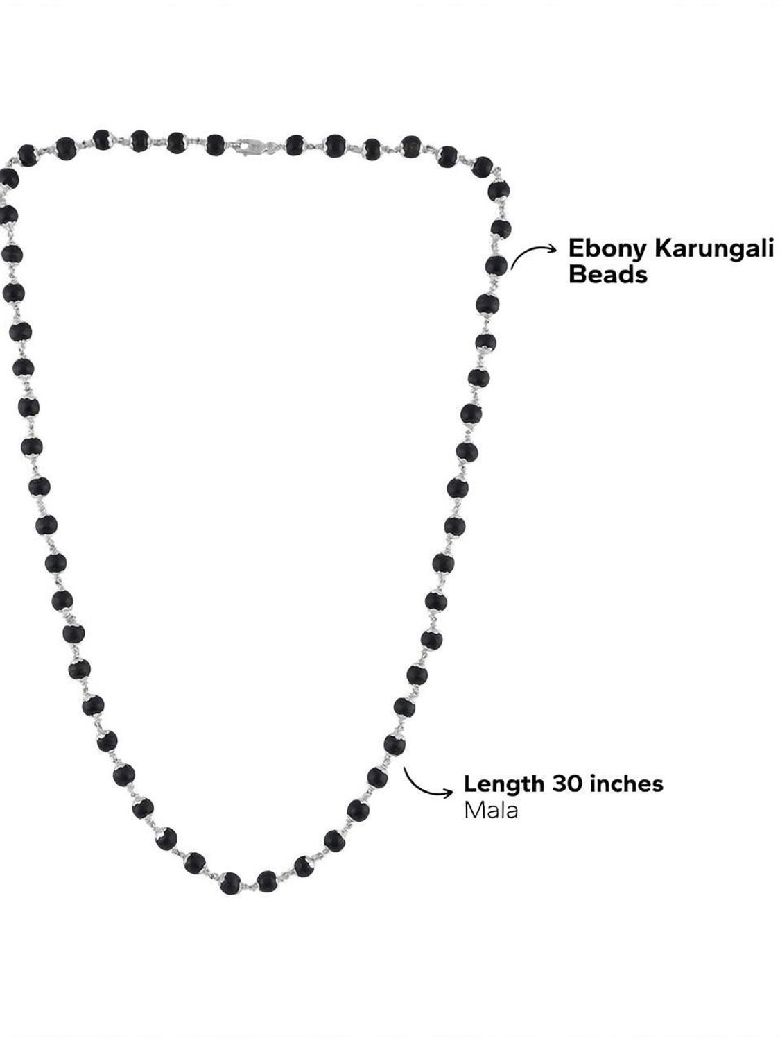 Image of Divine Drishti Silver Plated Original Karungali Malai 54 +1-Beads Ebony Wood with Certificate Wood Chain
