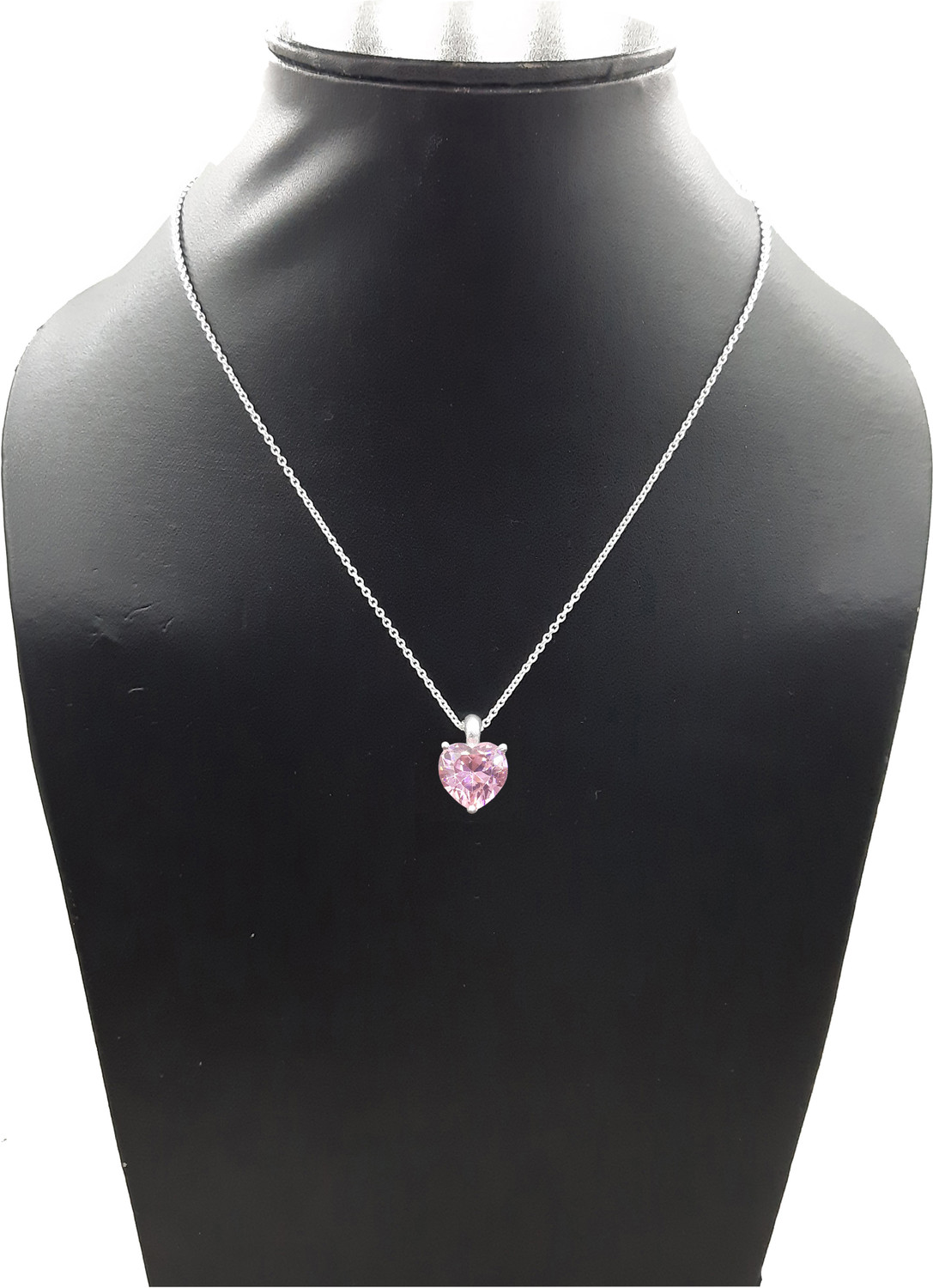 Image of arts on way 925 Pure Silver Chain with Pink Cubic Zirconia Heart Shape Pendant Necklace Cubic Zirconia Sterling Silver Chain