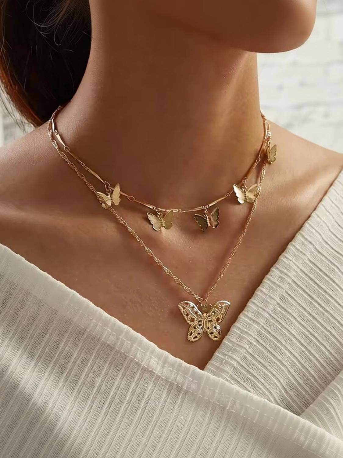 FashionAmora Lovely Gold Plated Double Layered Pendant Necklace Gold-plated Plated Alloy Layered