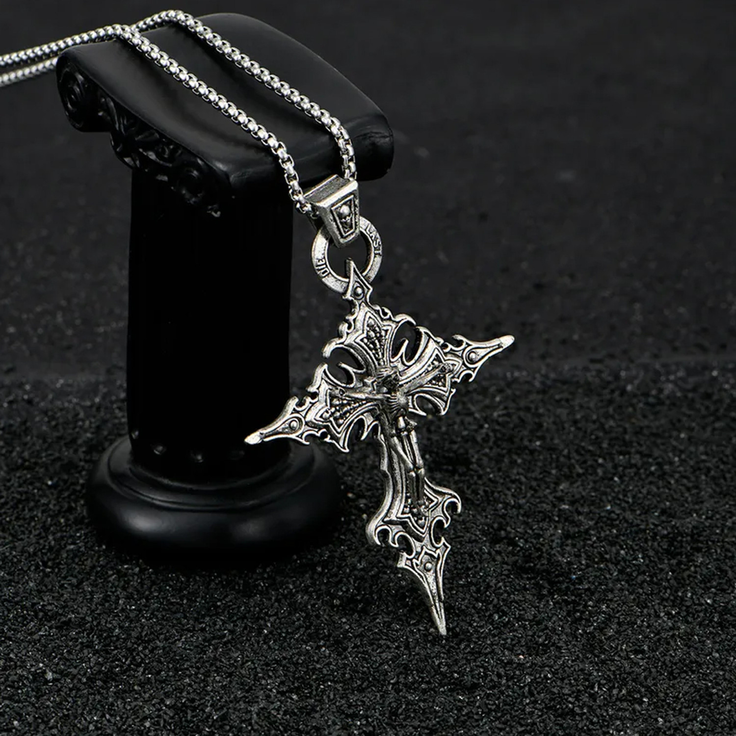 Image of PIXFLIK Fashionable Retro Cross Skull Pendant Necklace Alloy Necklace Set