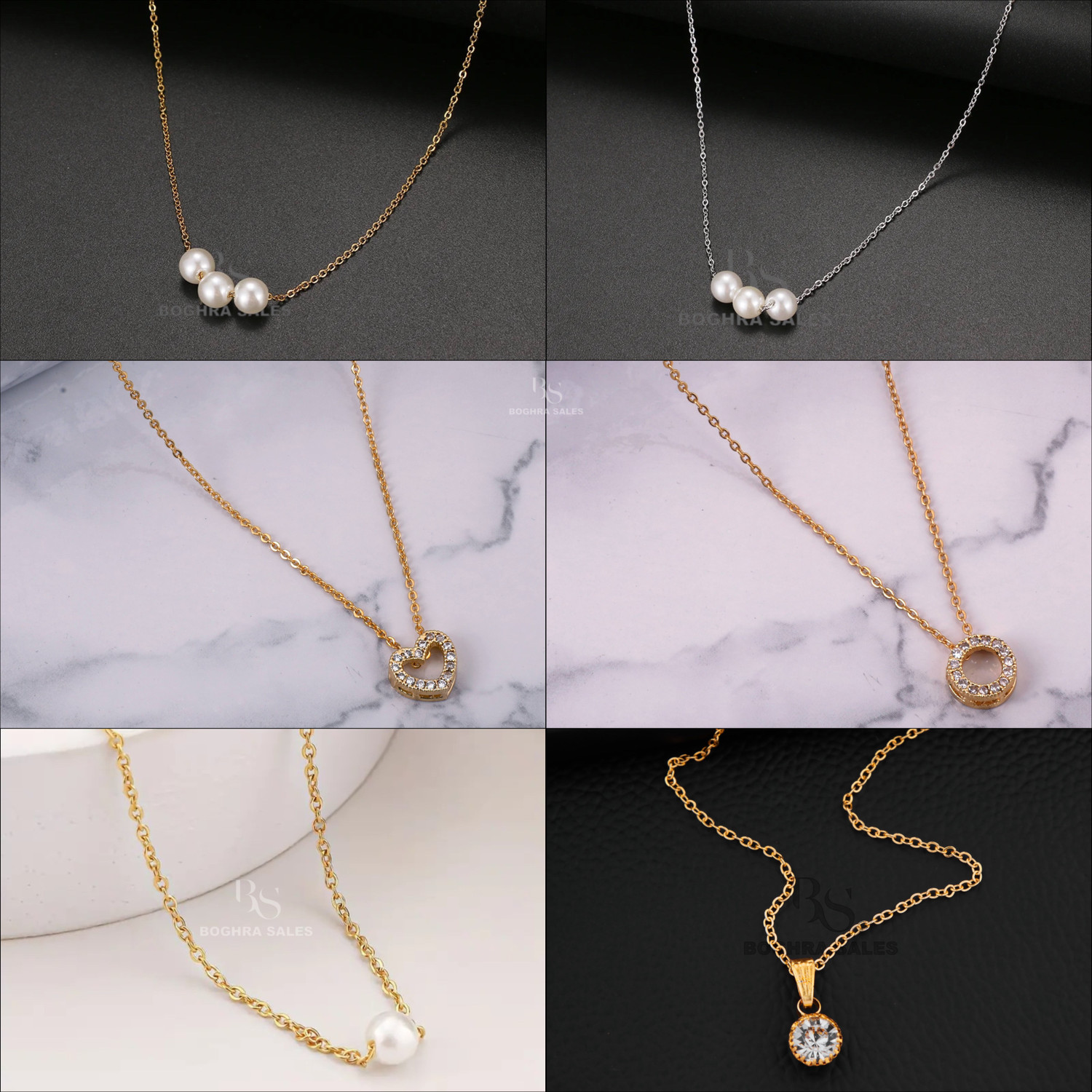 Image of BOGHRA SALES Shimmering Graceful Pack Of 6 Elegant Necklace Combo For Women And Girls Pearl, Cubic Zirconia, Diamond Gold-plated, Silver Plated Silver, Copper, Alloy Necklace