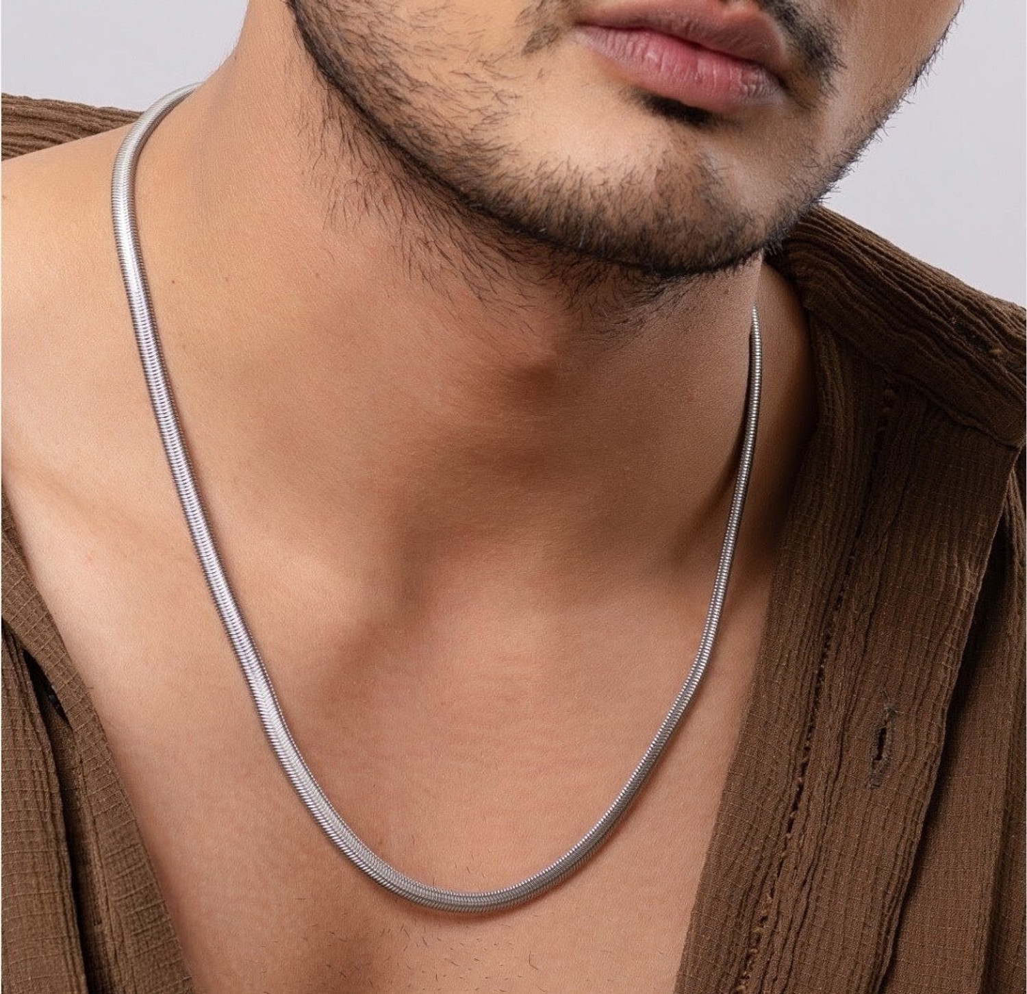 Image of Gvlv silver coated silver look silver polish h heavy hollow trending chain for men 999 Silver, Silver Plated Alloy Chain