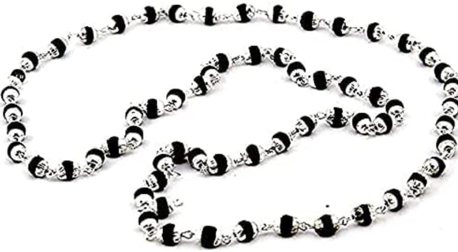 Image of kripa Real Black Mala, Natural Tulsi beads Silver Plated Metal Chain