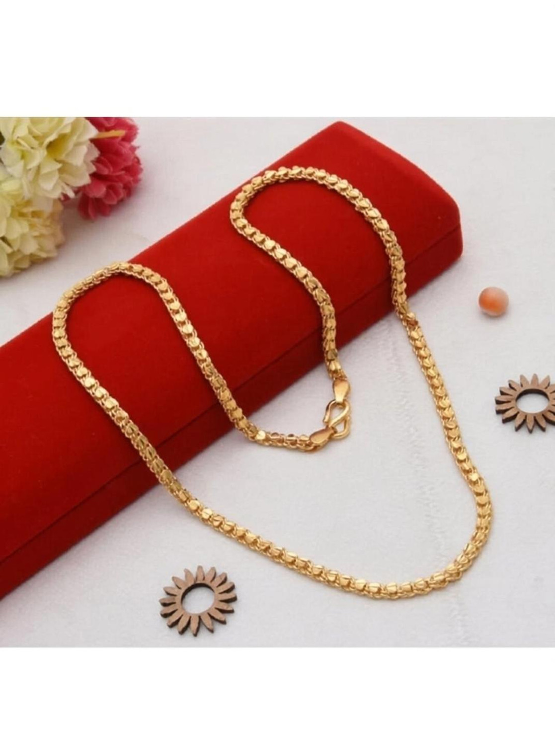 Image of jeni 1 gram Stylish Golden Neck woman Chain inch24 inch Inches Gold-plated Chain Set Gold-plated Plated Copper Chain