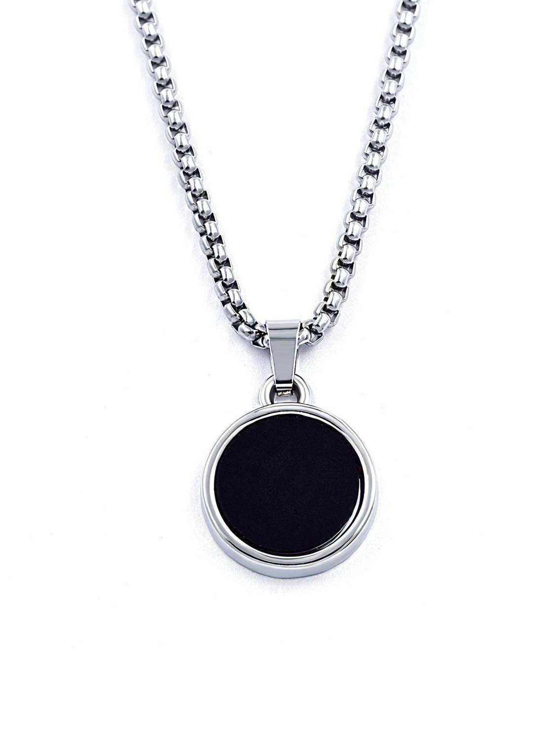 ANISA Men's Pendant with Silver Lining Around in Round Shape Stainless Steel Chain