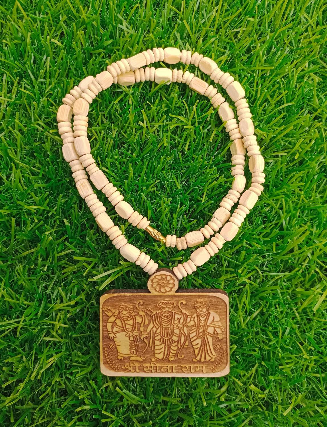 APNA KANHA Shri Ram Darbar Locket Tulsi Kanthi Mala Wood Necklace