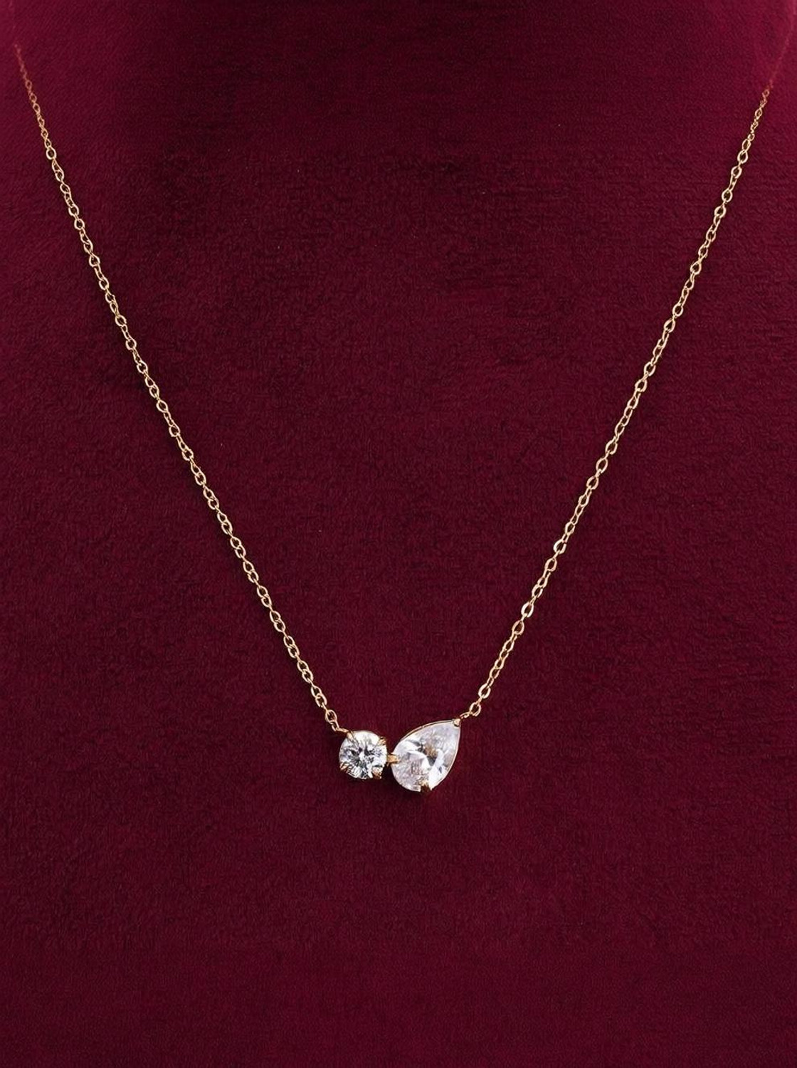Image of PALMONAS Double Drop Delicacy Gold Chain Necklace for Women Cubic Zirconia Gold-plated Plated Stainless Steel Necklace