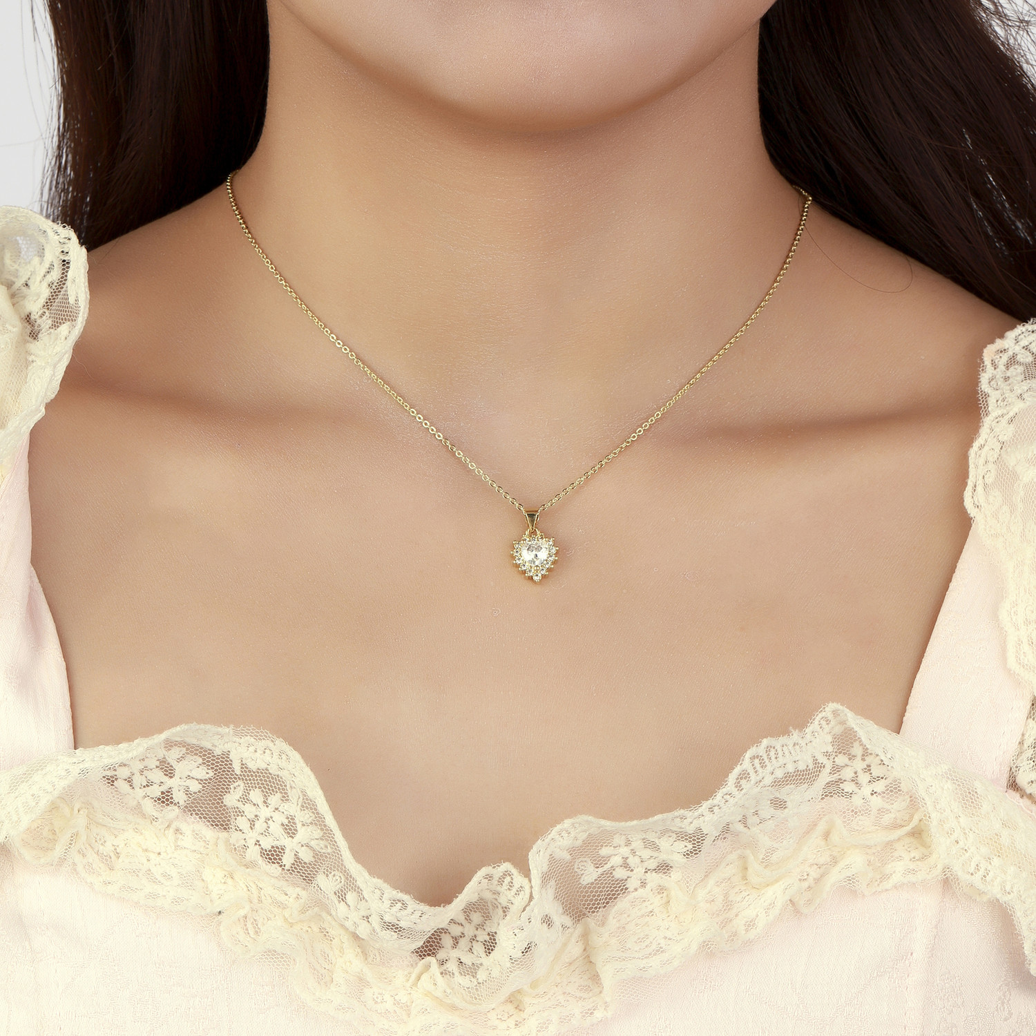 Image of Salty Diamond Love Drop Necklace for Women & Girls Neck Chain Jewellery Accessories Copper Necklace