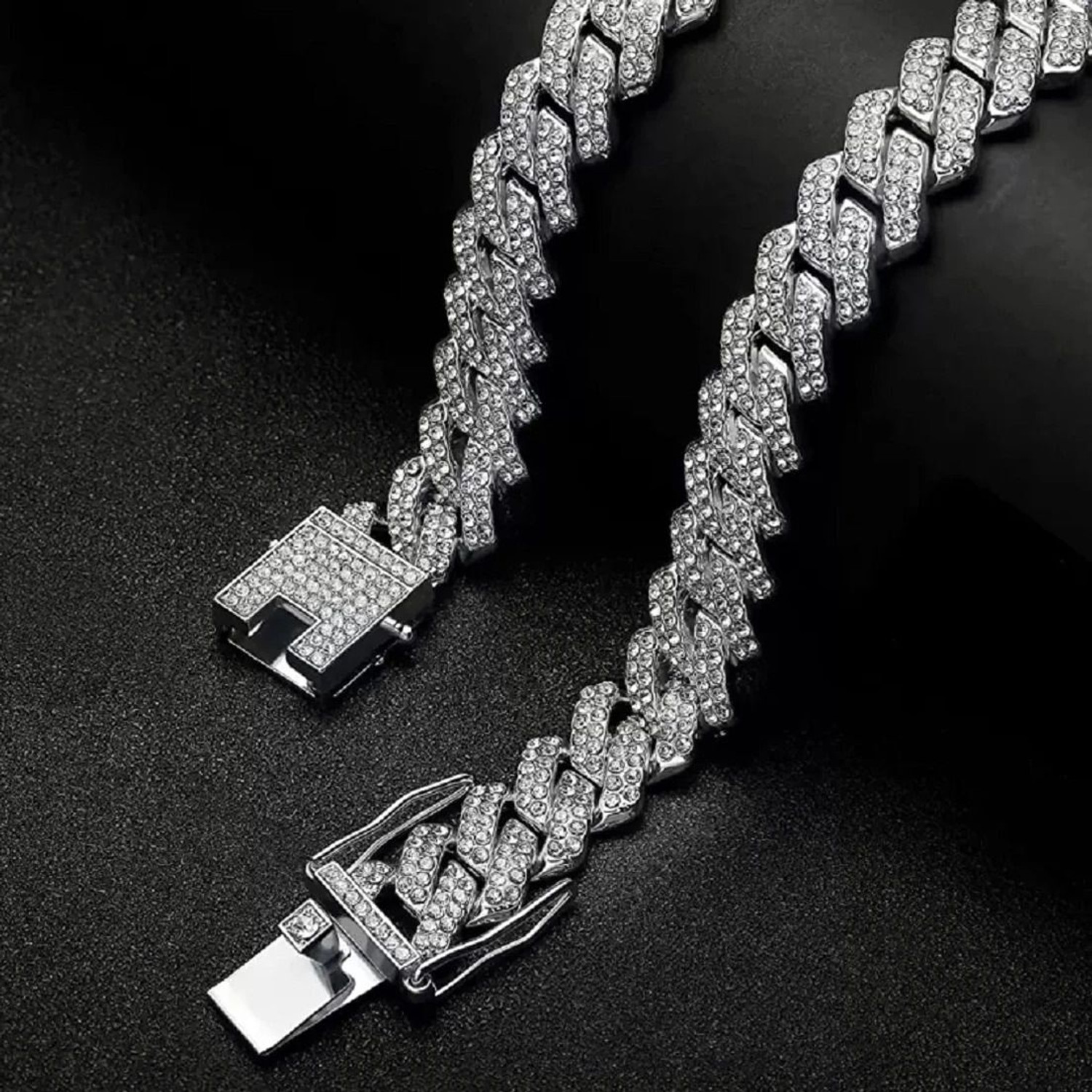 Image of SAFISHA Zick Zack Cuban Diamonds Plated Chain Cubic Zirconia Silver Plated Sterling Silver Chain