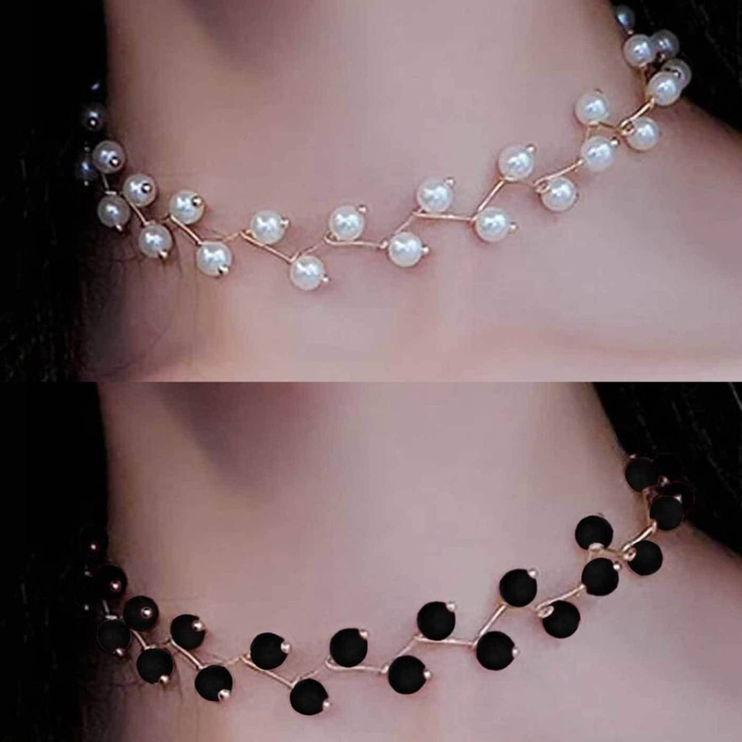 BELLADOR (COMBO OF 2 ) BLACK & WHITE Pearls Choker for Girls Pearl Gold-plated Plated Alloy Necklace