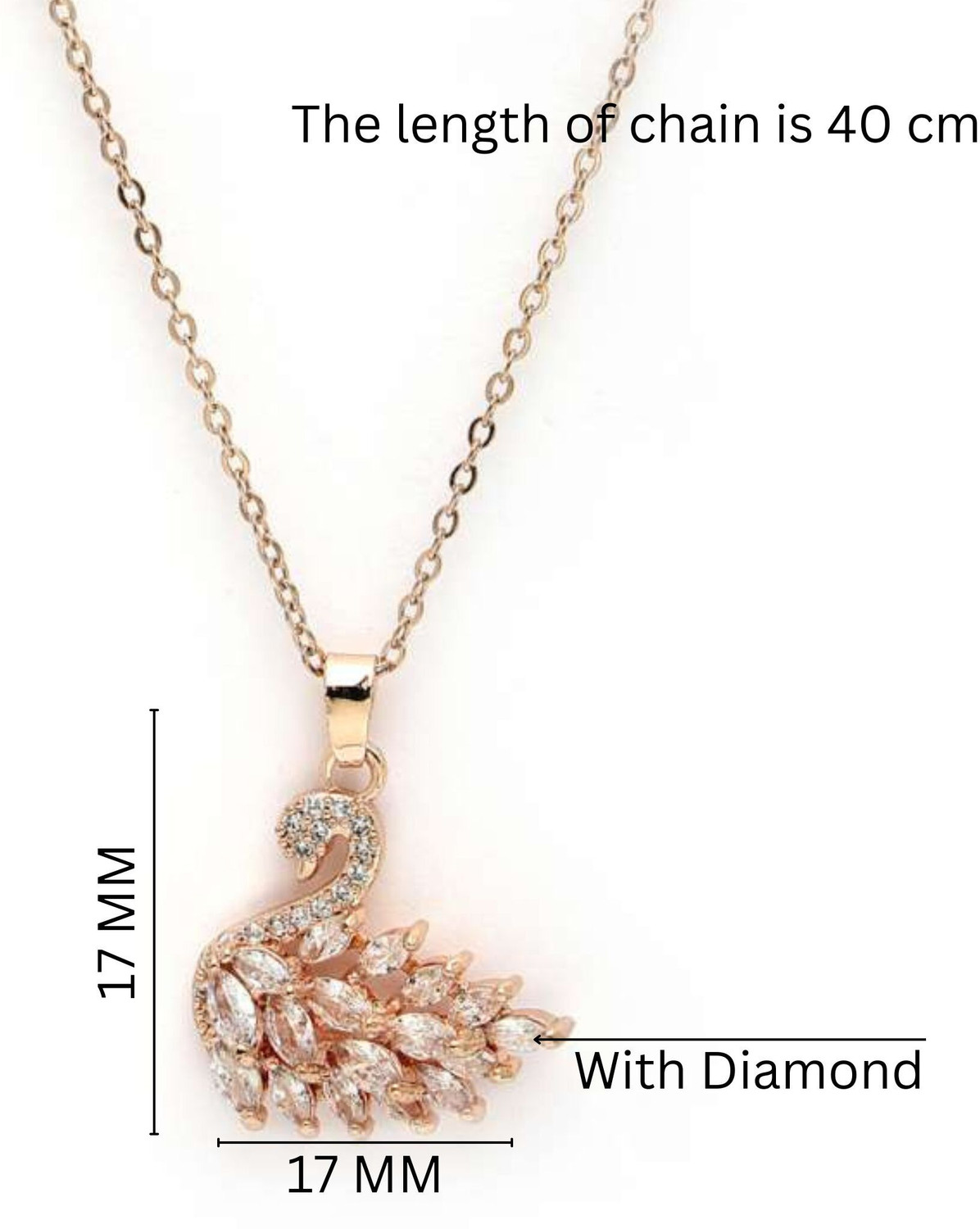 Image of Peprika Rose Gold Plated White crystal Stone Studed Swan Necklace For Girls and women Cubic Zirconia Rhodium Plated Alloy Chain Set