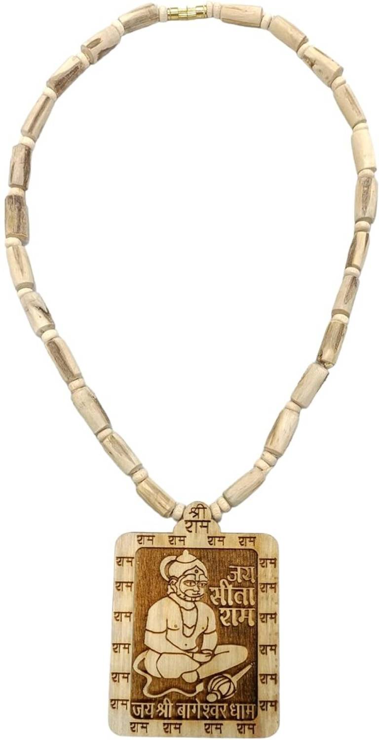 Ananya Shopping Hub Shri Bageshwar Dham Tulsi Kanthi Mala with Tulsi Hanuman ji Locket Crystal Silver Plated Crystal Necklace