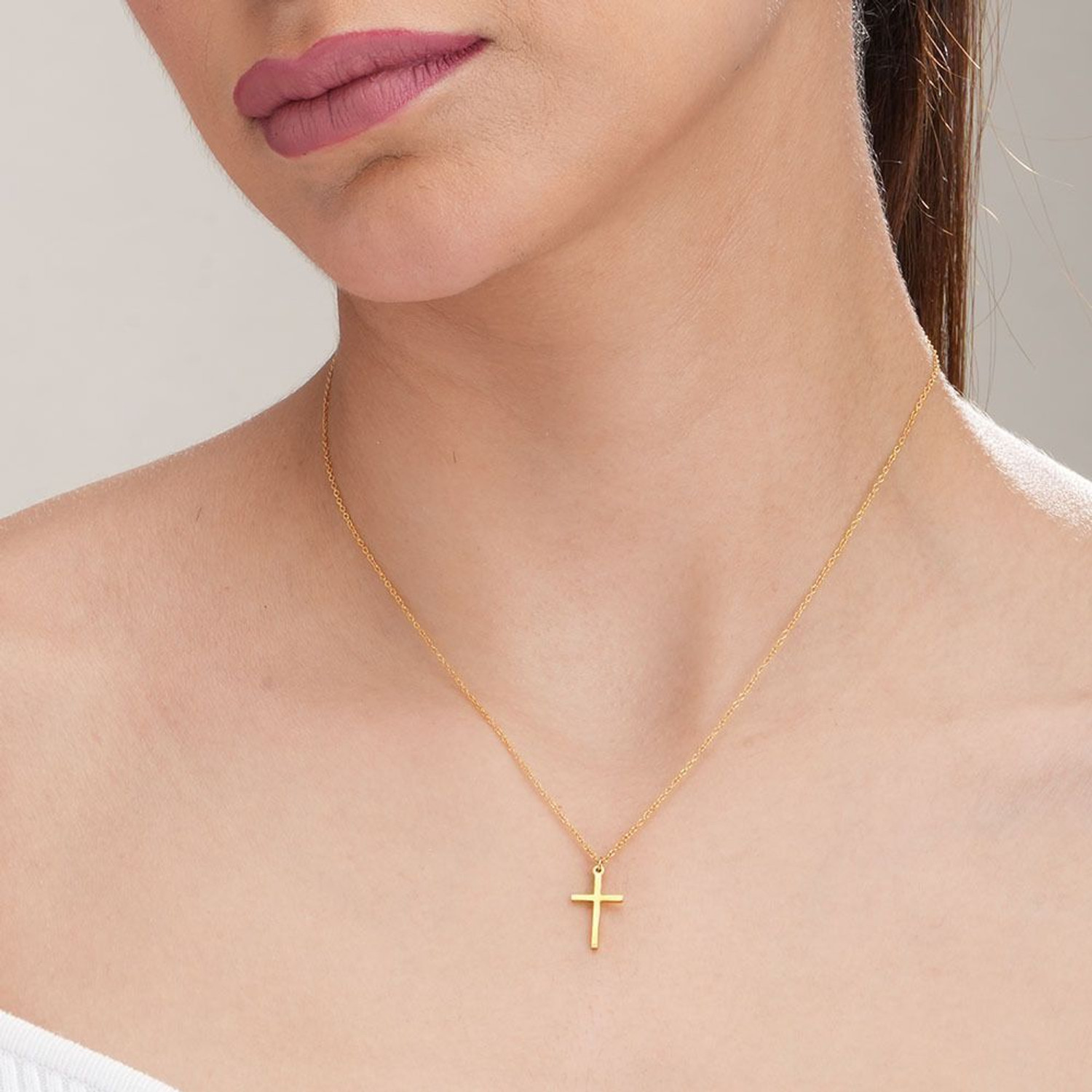 Image of PALMONAS PALMONAS Golden Cross Necklace for Womens Waterproof & Anti-Tarnish Gold-plated Plated Stainless Steel Necklace