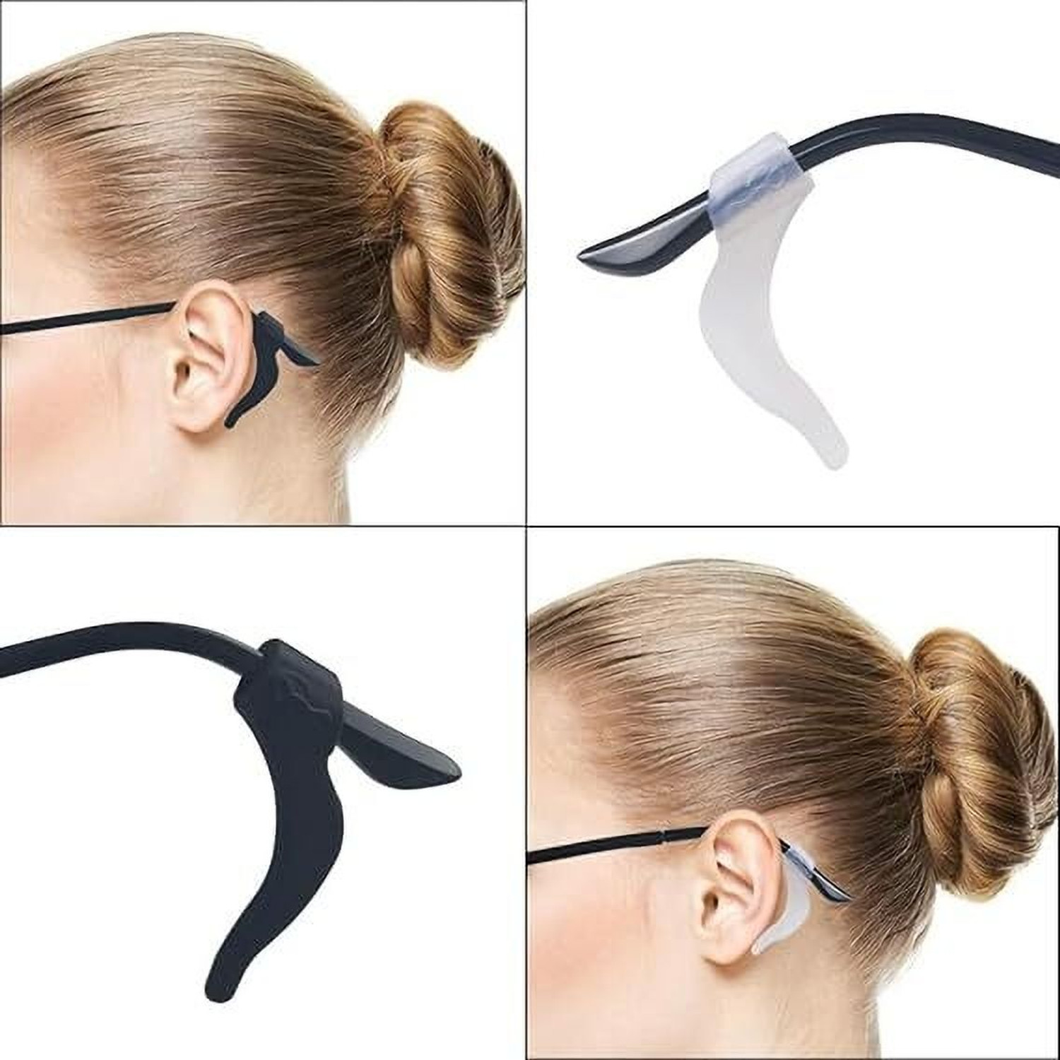 Image of ANKRI Eyeglass Ear Grips Anti-Slip Hook Holder Silicone Protectors Elastic Black 2Pair Rubber Layered