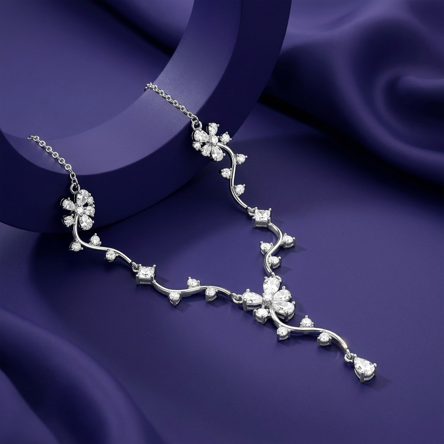 Image of GIVA Zircon Rhodium Plated Sterling Silver Necklace